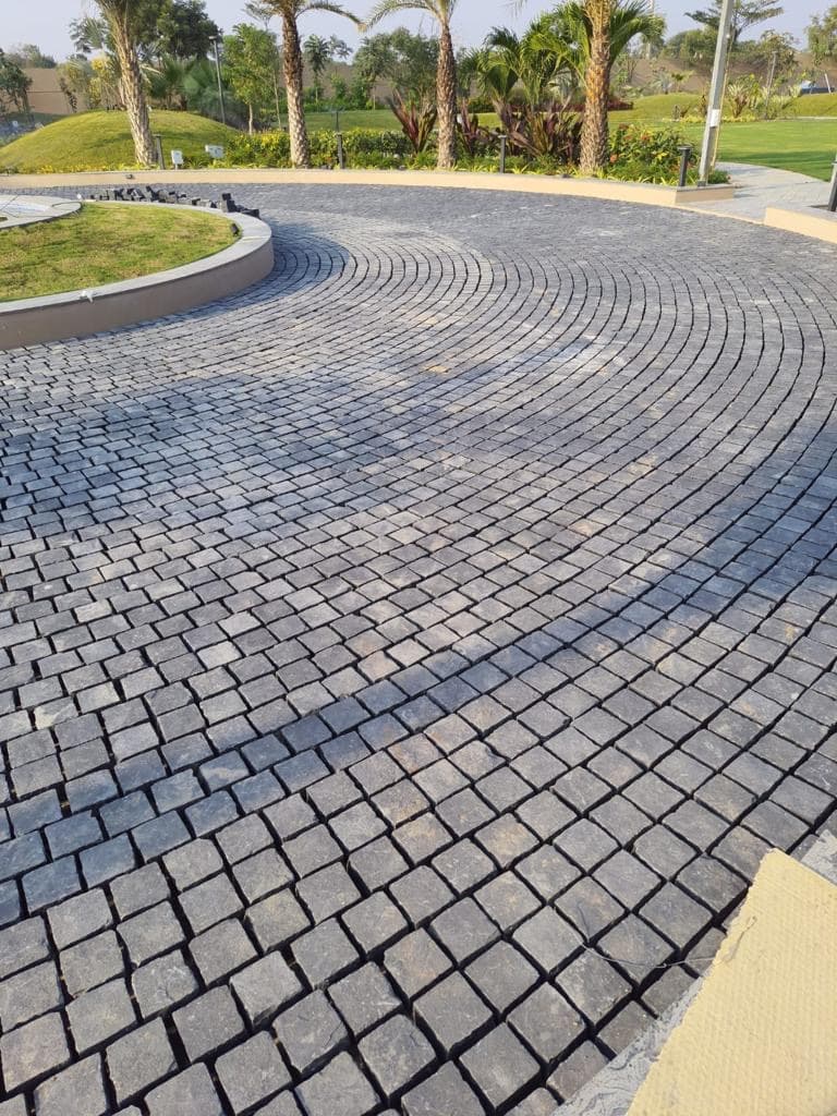 Black Kadapa Cobbles parking-walkway — Rocks Studio