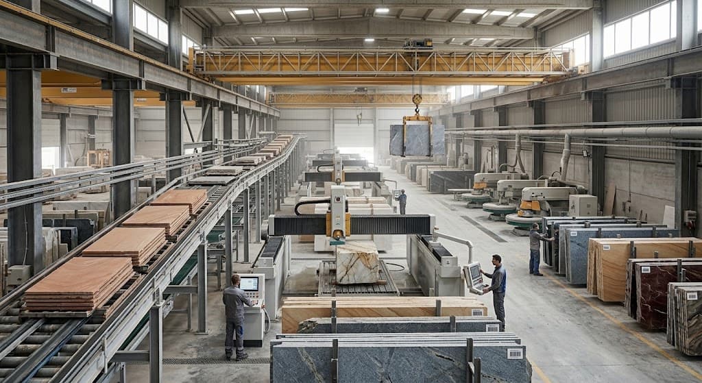 Factory production scene and slab processing